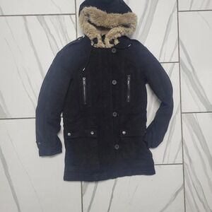 Y2k Black and cream faux fur hooded forever 21  jacket with pockets S